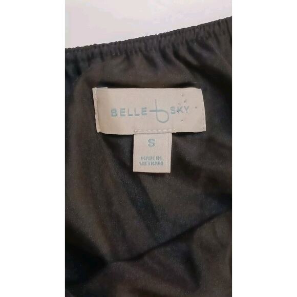 Belle Sky Women's Small One Shoulder Lined Black Floral Ruffle Blouse Top NWT - Picture 2 of 9